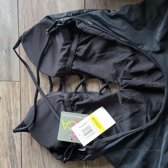 NWT Becca Rebecca By Virtue Womens Criss Cross Lattice One Piece Black Swim sz M - Picture 9 of 10